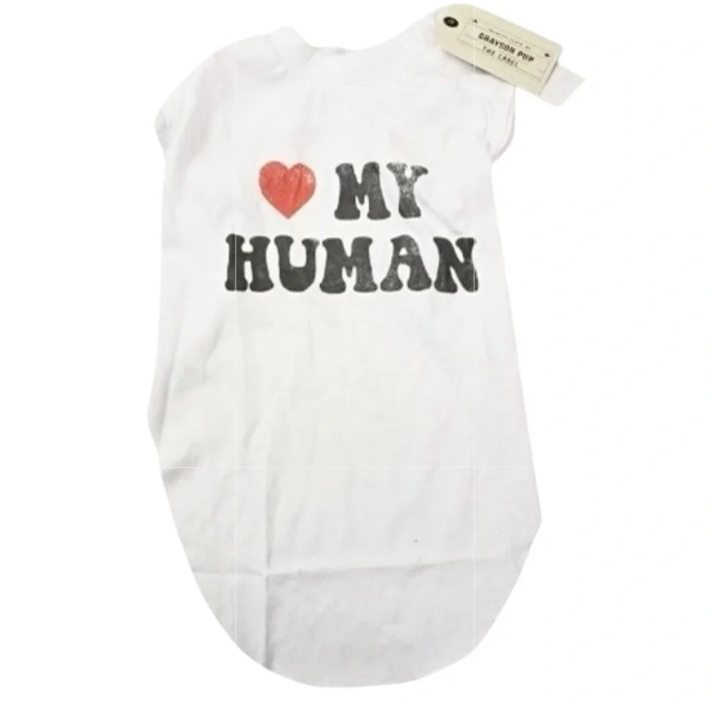 Grayson Pup NWT Small “Heart My Human" White Crew Dog tee valentine’s - Picture 1 of 11
